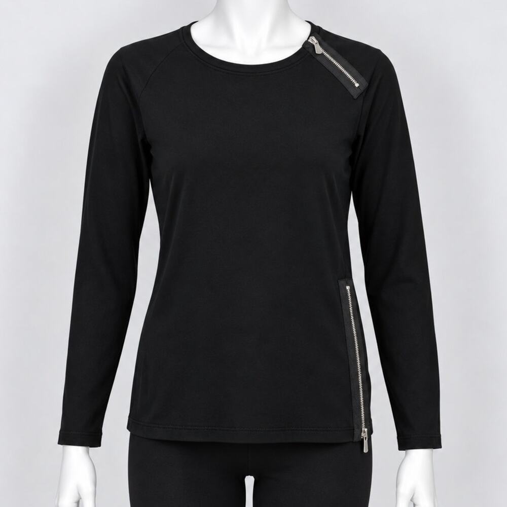 Anatomie Megan Zip Crewneck Top Womens Sz S Black Long Sleeve Travel Shirt Italy
